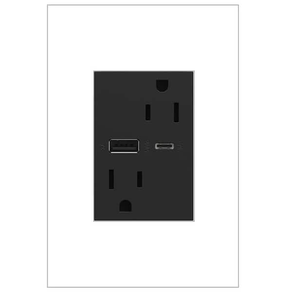 adorne 15 Amp 120-Volt Duplex Outlet with 6.0 Amp Type A/C USB, Graphite