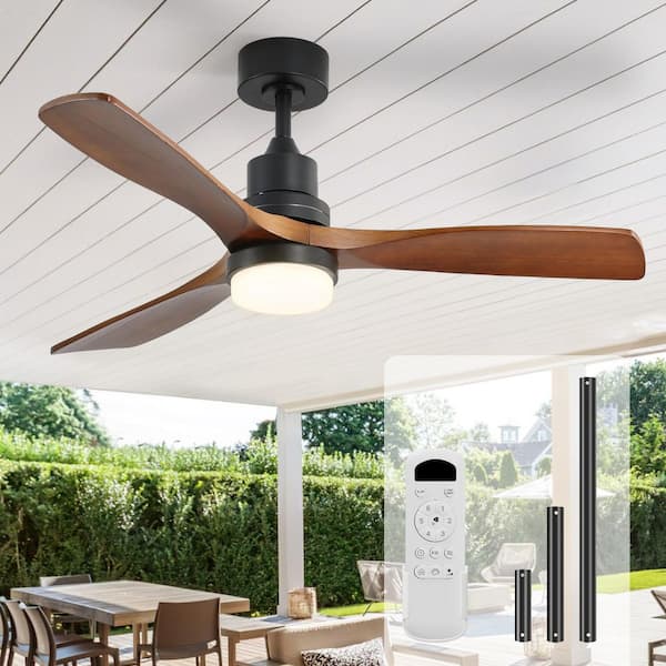 52 in. Indoor/Outdoor Wood Matte Black Ceiling Fan with Dimmable LED Light and Remote, 6-Speed Reversible Motor Included