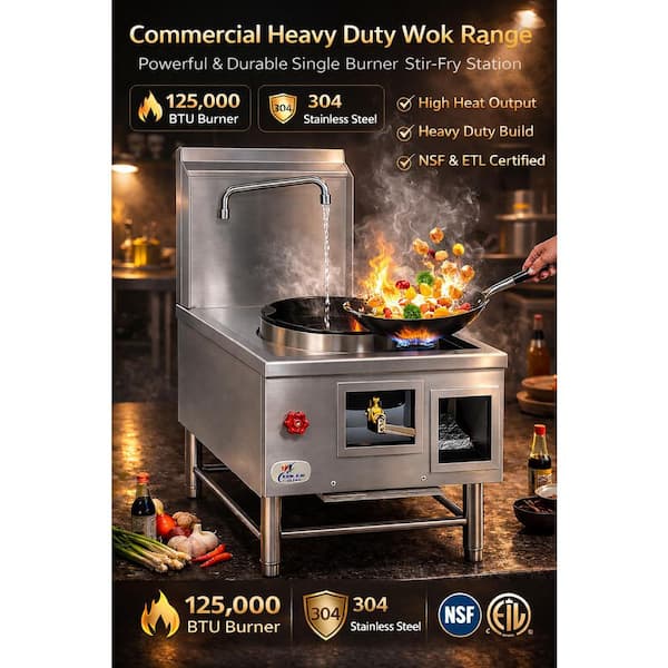 24 in. W 1 Burner 16 in. hole Commercial Gas Chinese Wok Accessory Range in Stainless