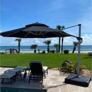 13 ft. Octagon Aluminum Patio Cantilever Umbrella for Garden Deck Backyard Pool in Black with Beige Cover