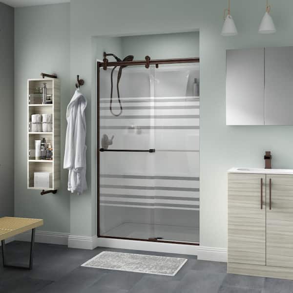 Delta Everly 48 in. x 71 in. Contemporary SemiFrameless Sliding Shower Door in Bronze and 1/4