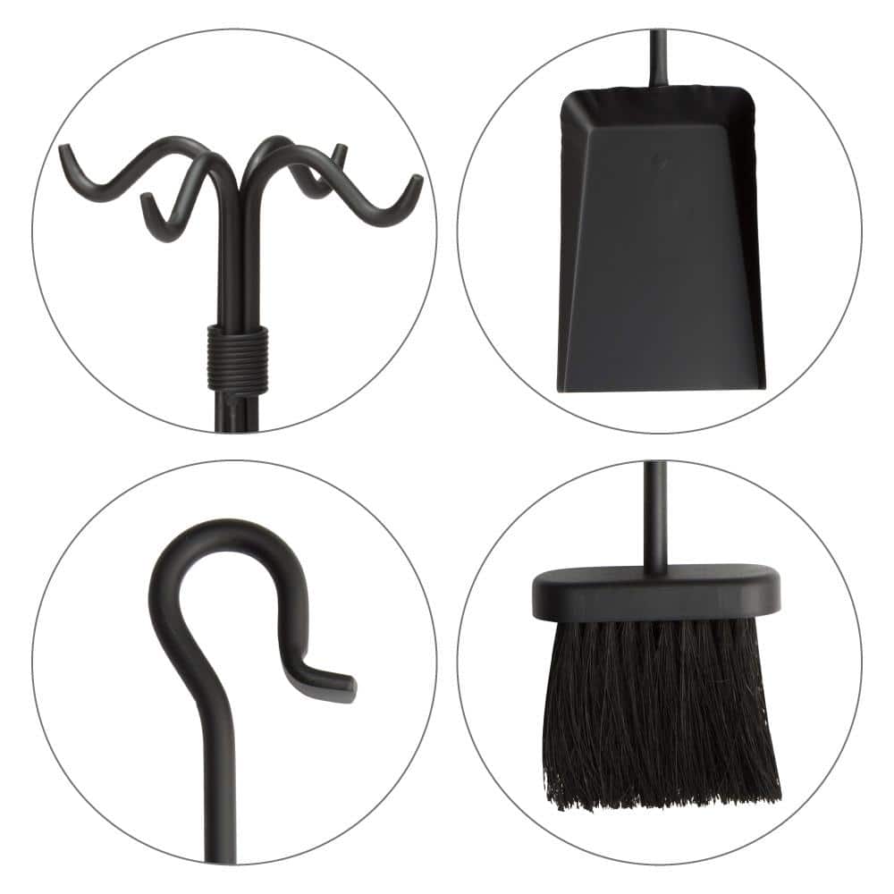 Black Wrought Iron 5-Piece Fireplace Tool Set with Center Weave