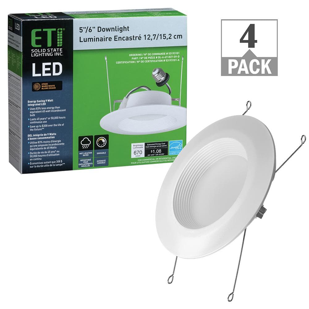 5 in./6 in. 2700K Warm White Integrated LED Recessed Trim Downlight 670 Lumens Wet Rated Dimmable (4-Pack) price history on PriceWatchPro