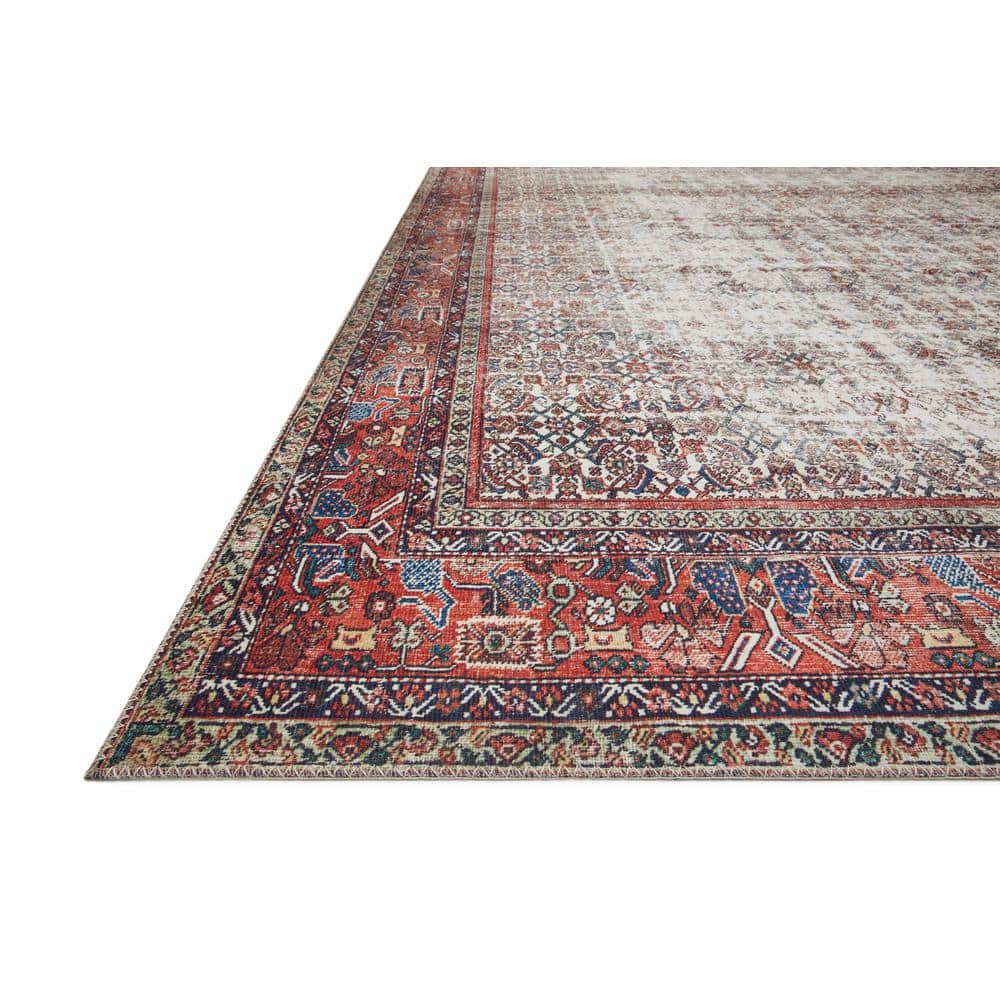 Ivory and Brick Distressed Bohemian Synthetic Area Rug