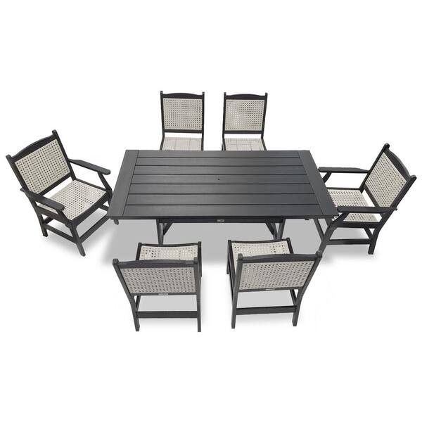 LuXeo Tuscany Gray 7-Piece HDPE Plastic Woven Retangle Outdoor Dining Set