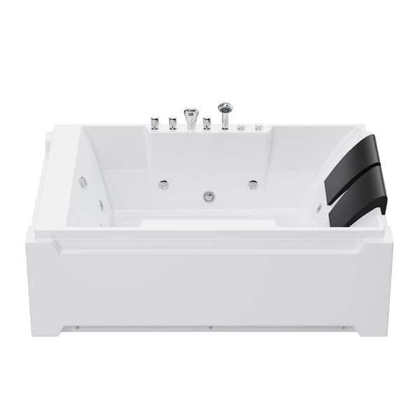 73 in. x 48 in. Acrylic Freestanding Whirlpool Bathtub in White with 8-Hydromassage Jets