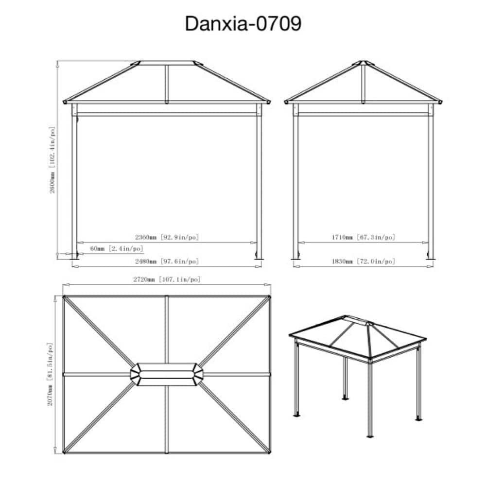 Danxia 7 ft. x 9 ft. Black Steel Frame Patio Gazebo