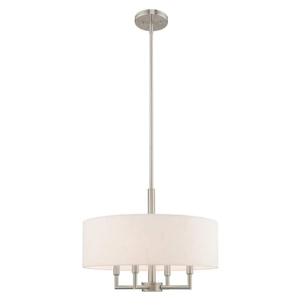 AVIANCE LIGHTING Somerhill 4-Light Brushed Nickel Pendant Chandelier with Oatmeal Fabric Shade