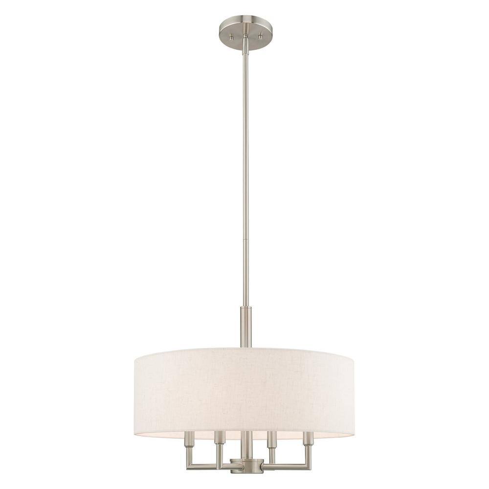 Mini Meridian 4-Light Brushed Nickel Pendant with Oatmeal Shade