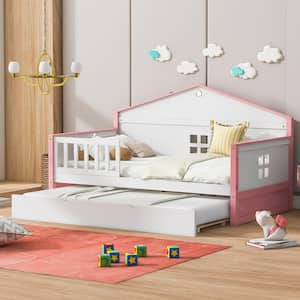 Pink Twin Size Wood House-shaped Daybed with a Sensor Light and Trundle