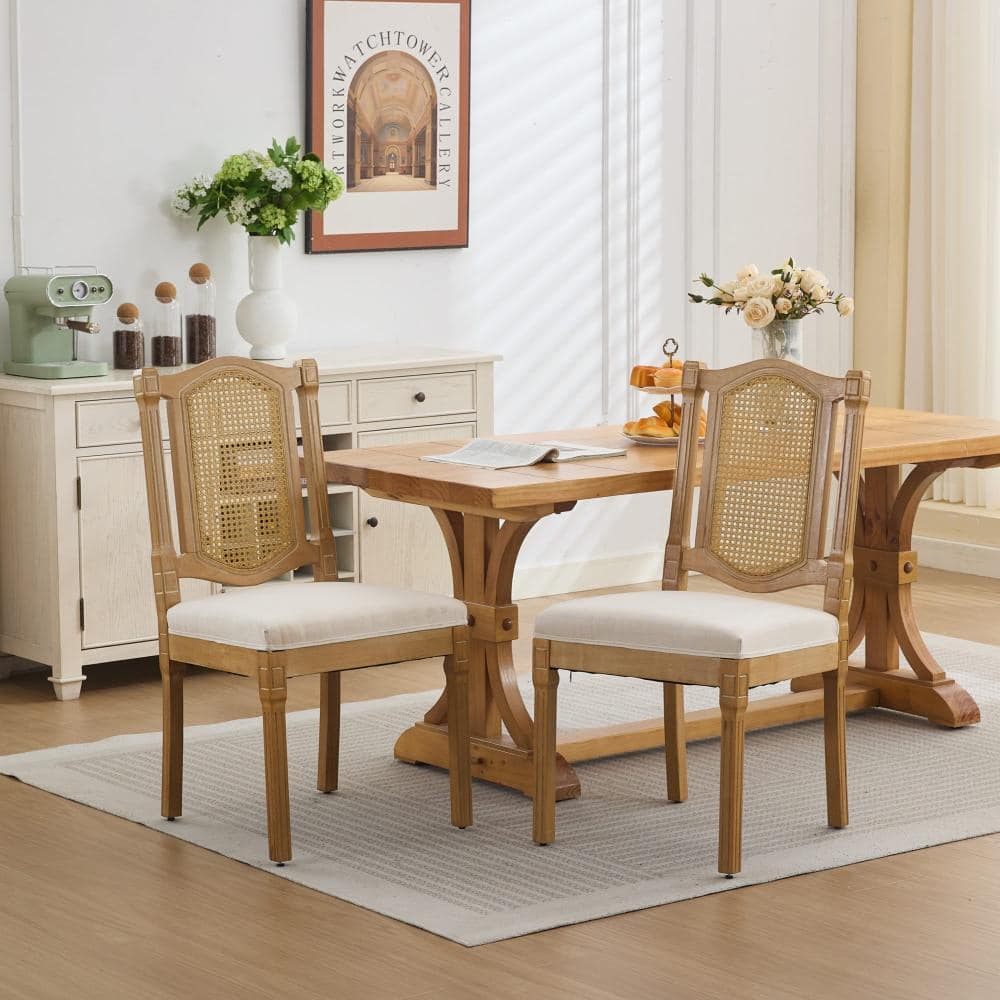 Beige Rattan-Back Dining Chair with Classic Durable Design and Matte Linen Cushion with High-Resilience Foam price history on PriceWatchPro