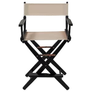 24 in. Extra-Wide Black Wood Frame/Natural Canvas Seat Folding Directors Chair