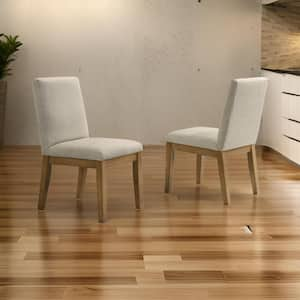 Beige and Brown Fabric Wooden Frame Dining Chair (Set of 2)