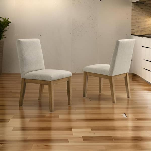 Benjara Beige and Brown Fabric Wooden Frame Dining Chair (Set of 2)