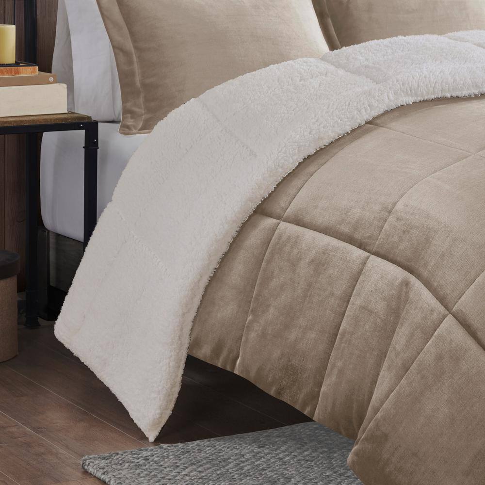King Taupe/Ivory Reversible Down Alternative Microfiber Comforter Set