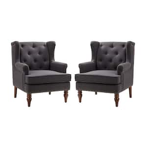 Cecília Charcoal Armchair With Solid Wood Legs Set of 2
