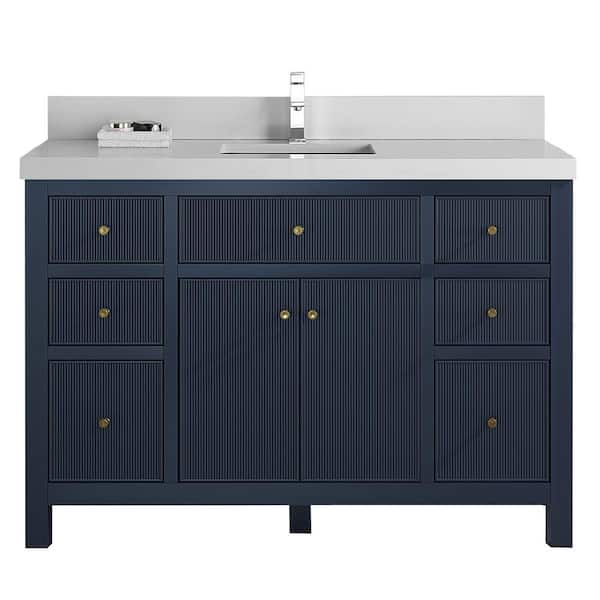 Willow Collections Sonoma 48 in. W x 22 in. D x 36 in. H Bath Vanity in Navy Blue with 2 in Carrara Quartz Vanity Top