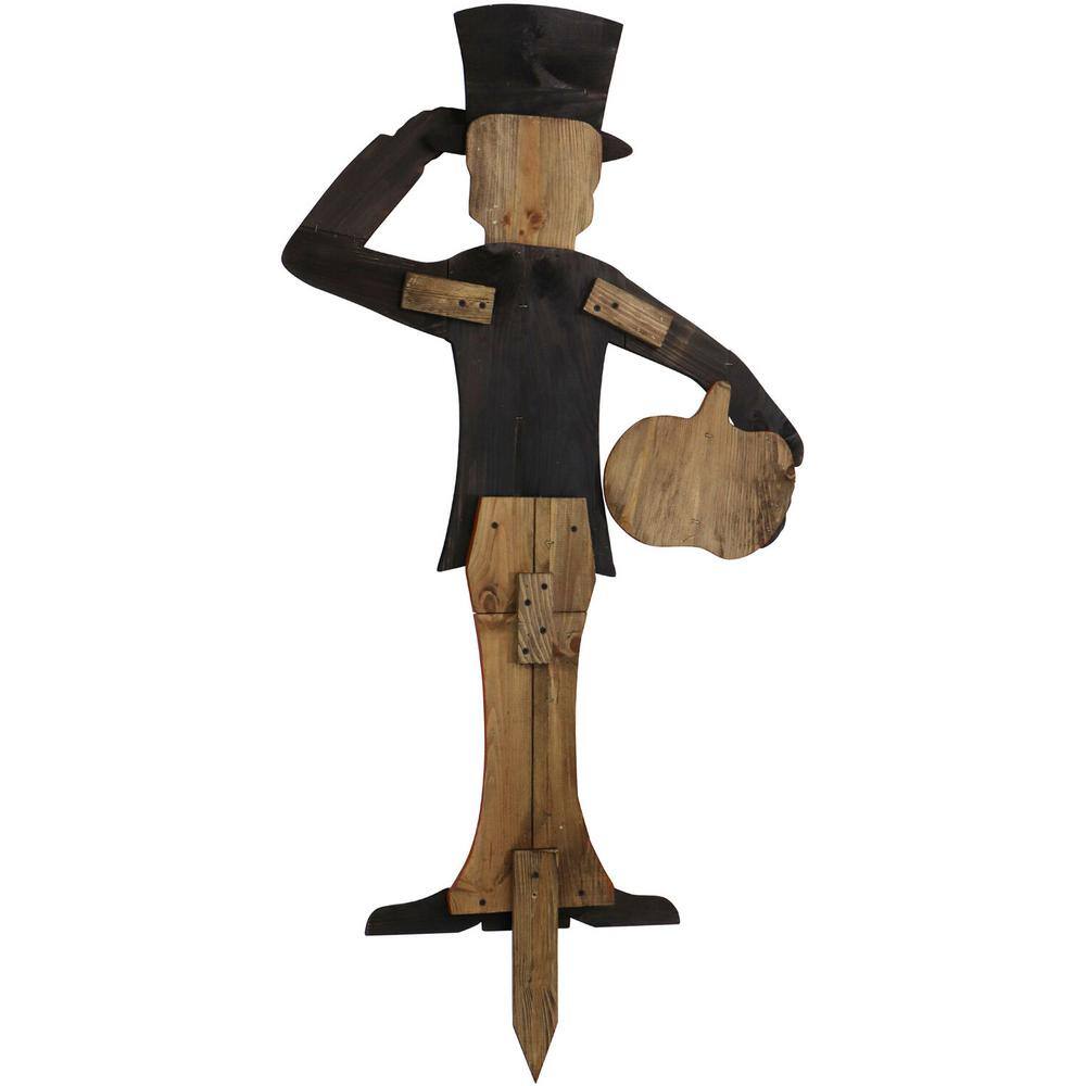 46" Painted Skeleton Holding Pumpkin Wooden Yard Stake