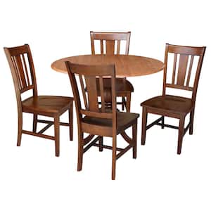 5-Piece 42 in. Cinnamon/Espresso Dual Drop Leaf Table Set with 4-Side chairs
