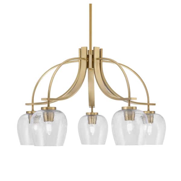 Unbranded Olympia 16.5 in. 5-Light Brass Downlight Chandelier Clear Bubble Glass Shade