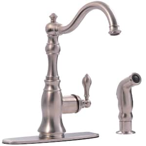 Fontaine Bellver Single Handle Traditional Standard Kitchen Faucet with Side Sprayer in Brushed Nickel