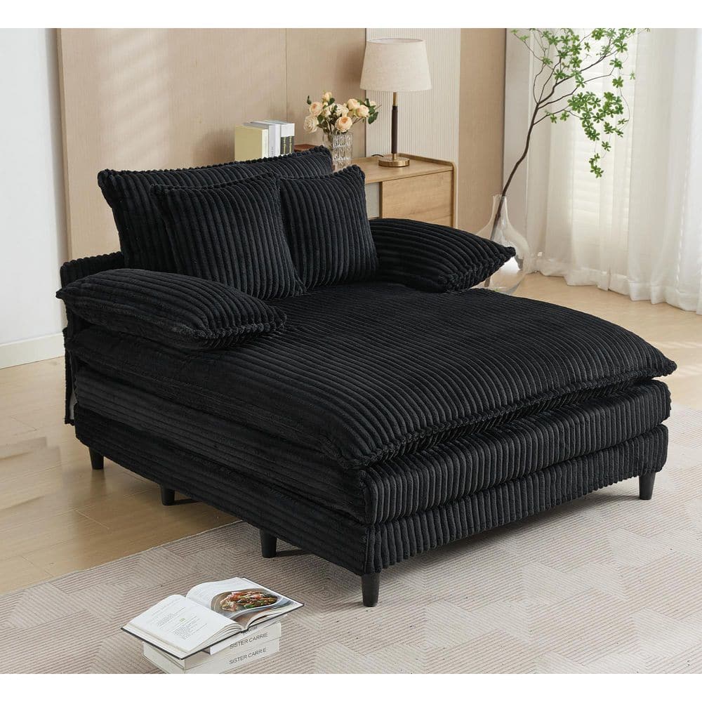 Black 54.75 in. W Oversized Fluffy Corduroy Polyester Full Size Sofa Bed, D