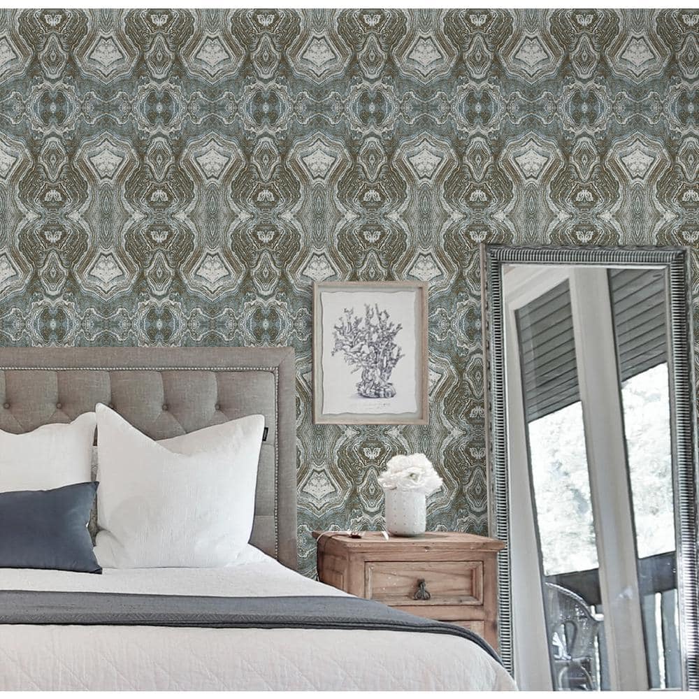 Patina Blue and Brown Geometric Peel and Stick Wallpaper