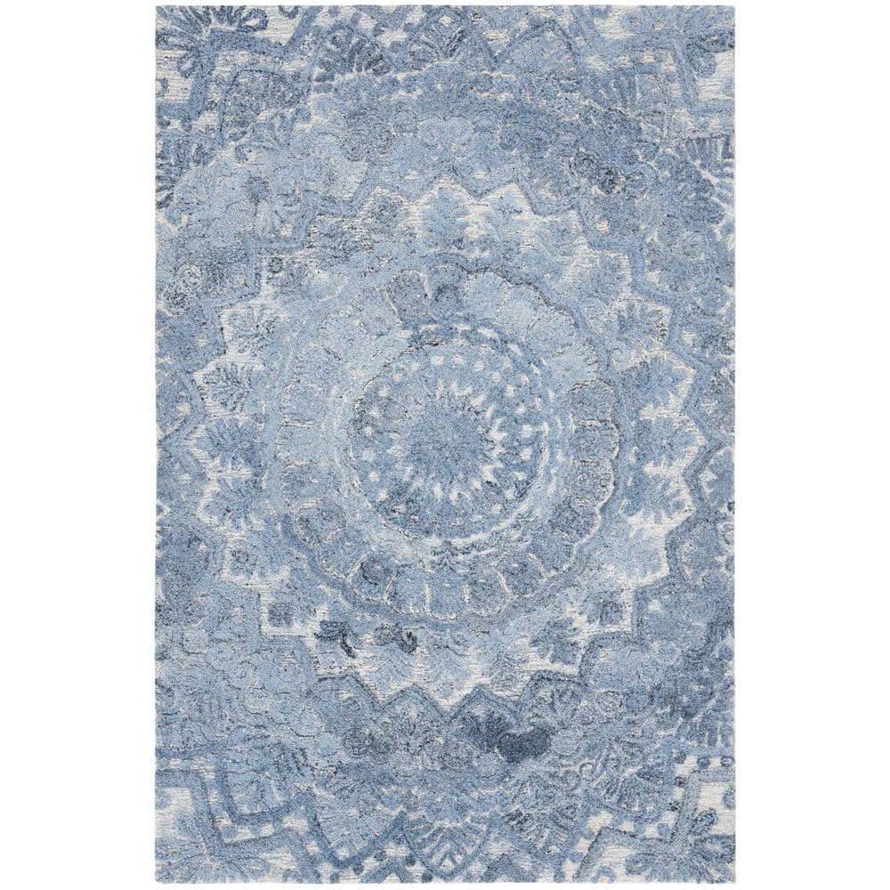 Blue and Ivory Hand-Tufted Wool 4' x 6' Area Rug
