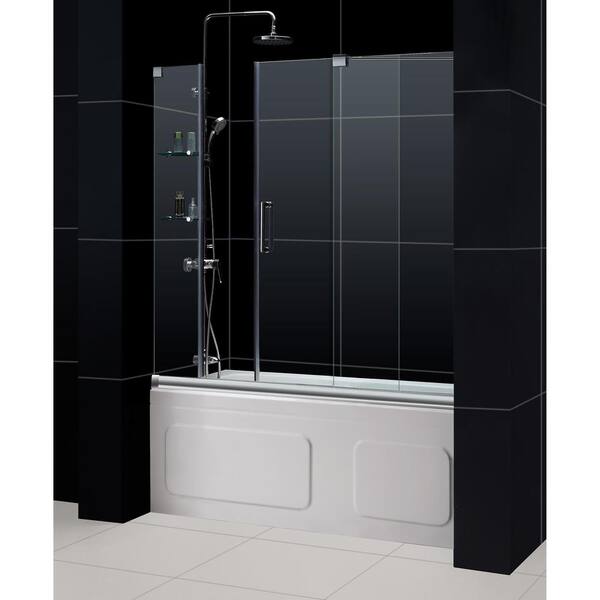 DreamLine Mirage 60 in. x 58 in. Semi-Frameless Sliding Tub Door in Chrome with Handle with Handle