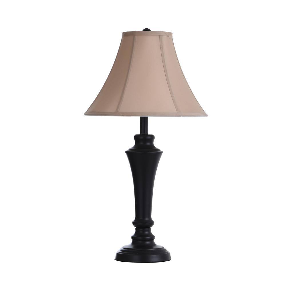 Bronze Wood Finish Taupe Fabric Shade Lamp Trio Set