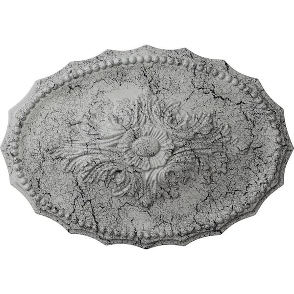 Ekena Millwork 16-7/8 in. W x 11-3/4 in. H x 1-1/2 in. Oxford Urethane Ceiling Medallion, Ultra Pure White Crackle