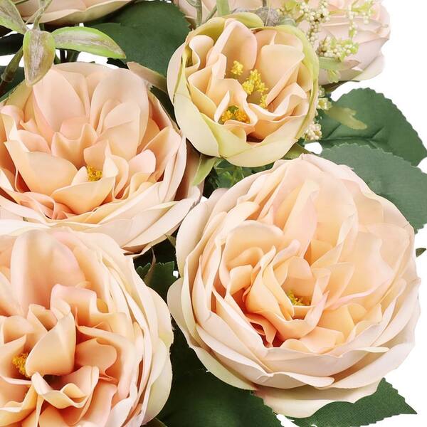 LIVING LUXURY 18 in. Ivory Blush Artificial Cabbage Rose Flower Stem Bush  Bouquet (Set of 2) 92032-IV-BSH