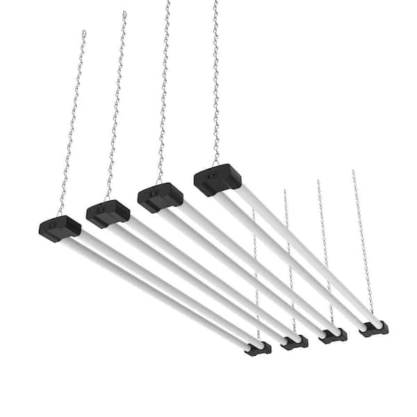 4 ft. 300-Watt Equivalent Integrated LED Black Shop Light with Inline Switch 5000K 4000 Lumens Linkable (4-Pack)