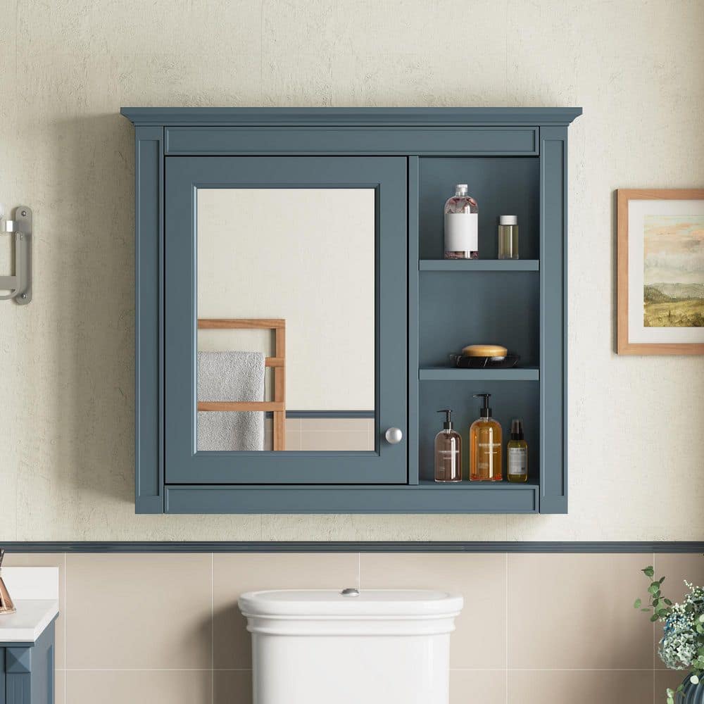 29.92 in. W x 28 in. H Rectangular Medicine Cabinet with Mirror, Adjustable Shelf, Open Shelf in Light Blue price history on PriceWatchPro