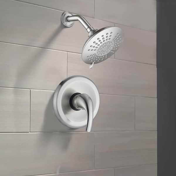 Wall Mount Single Handle 5-Spray Round High Pressure Shower Faucet In Brushed Nickel (Valve Included)