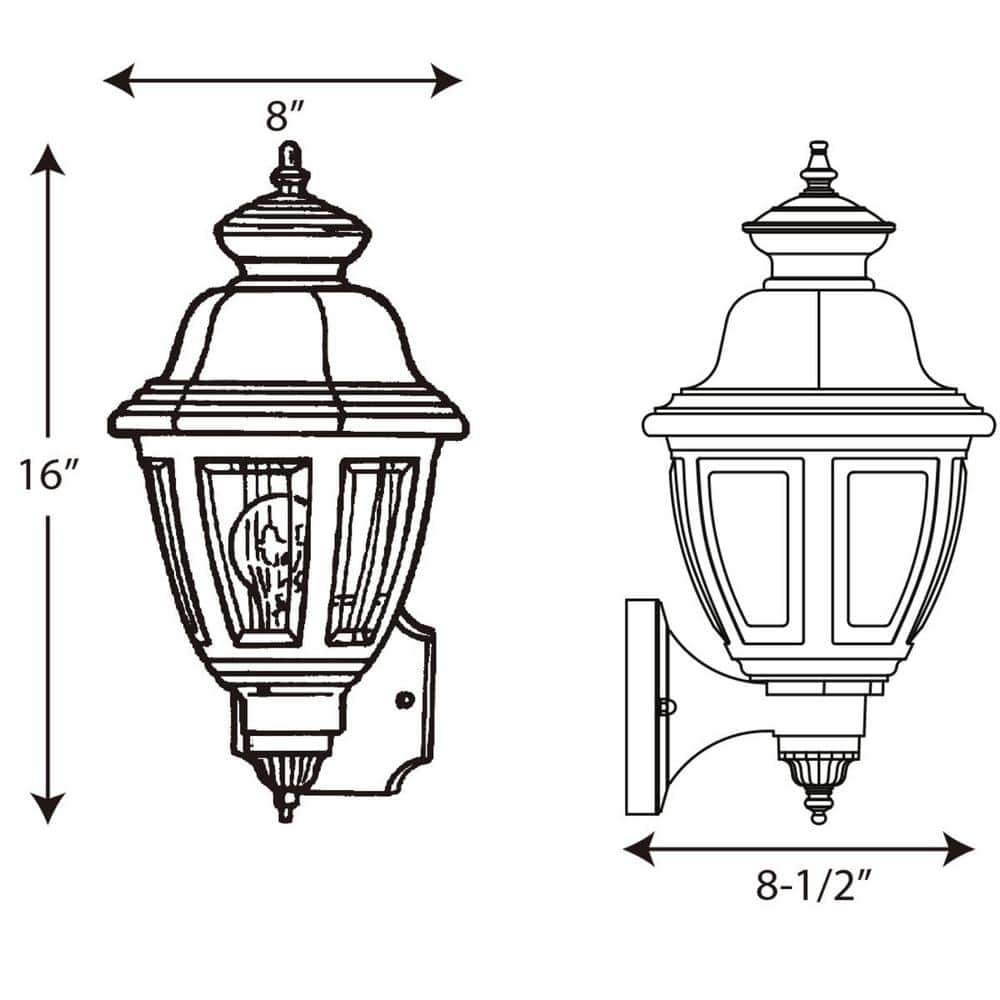 Black Porcelain 16" Outdoor Wall Lantern with Clear Acrylic Panels