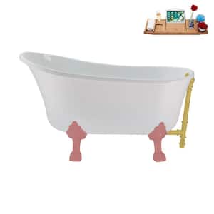 51 in. x 25.6 in. Acrylic Clawfoot Soaking Bathtub in Glossy White with Matte Pink Clawfeet and Brushed Gold Drain