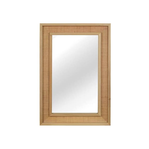 20"x30" Rattan Rectangle Solid Wood Frame Decorative Mirror for Farmhouse, Bathroom, Entryway, Natural Wood
