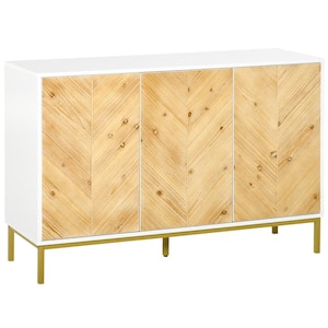 Modern Natural Wood 3-Door Accent Sideboard Storage Cabinet with Chevron Pattern and Adjustable Shelving