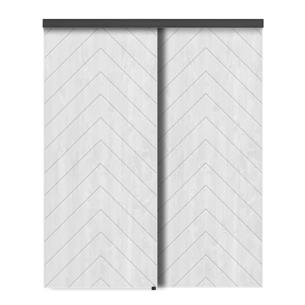 CALHOME 72 in. x 96 in. Hollow Core White Stained Pine Wood Interior Double Sliding Closet Doors