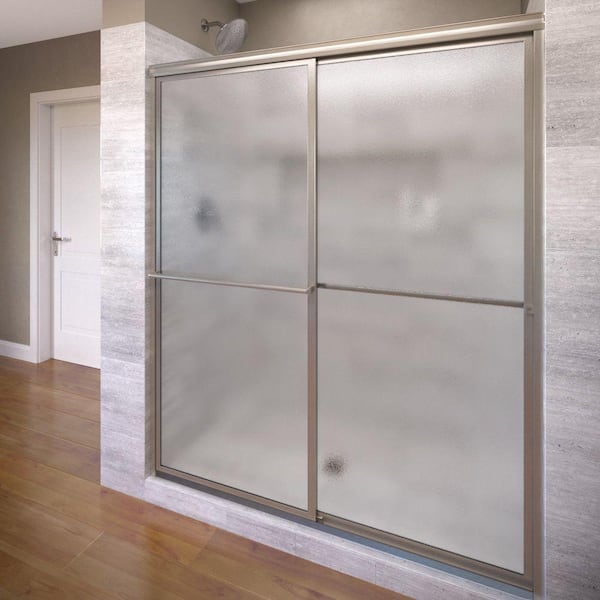 Deluxe 47 in. x 71-1/2 in. Obscure Framed Sliding Shower Door in Brushed Nickel