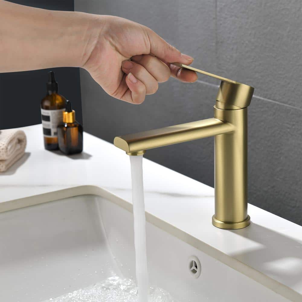 Brushed Gold Brass Single Handle Bathroom Faucet