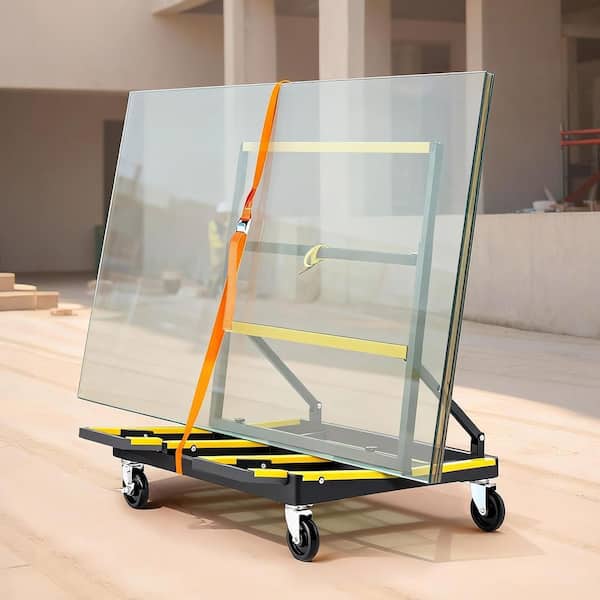 Drywall Cart Dolly, 1800 lbs. Capacity, Steel Panel Dolly with 4-Casters and Expandable Deck, Foldable Cart with Strap