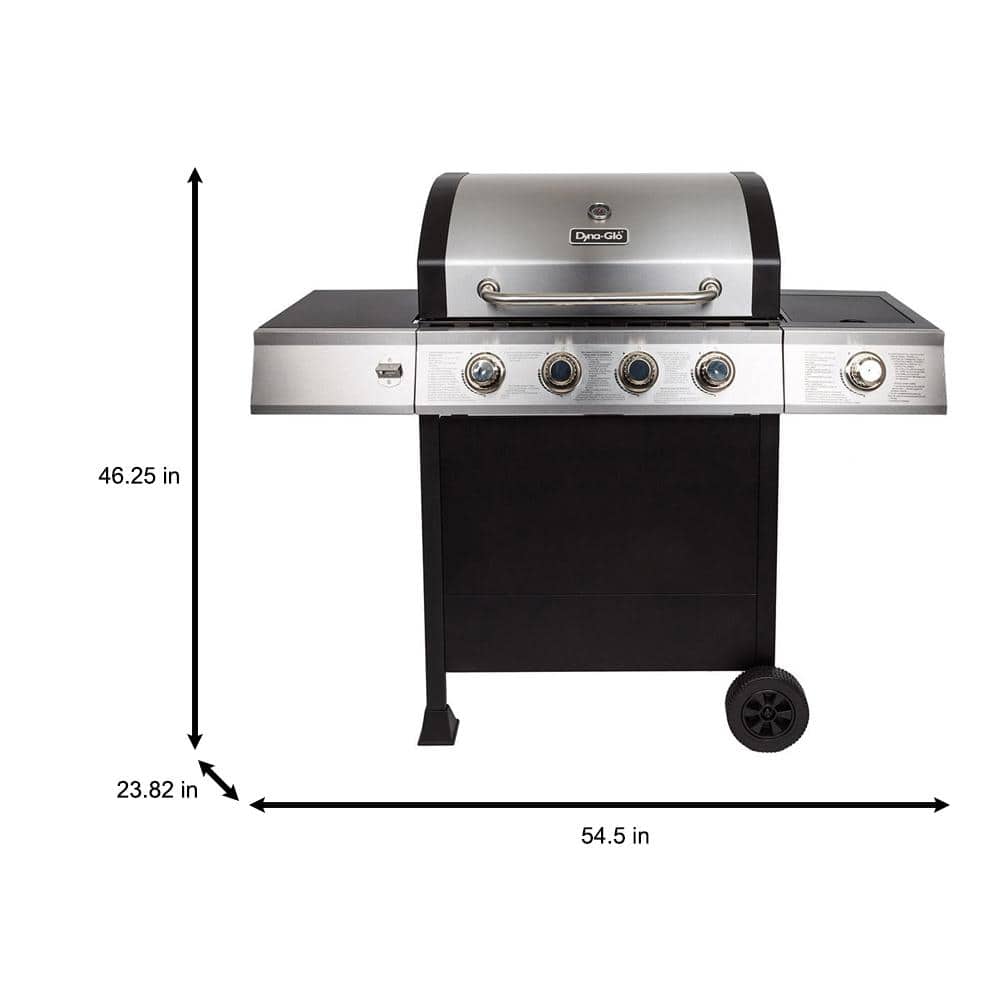 Stainless Steel Black 4-Burner Propane Gas Grill with Side Burner