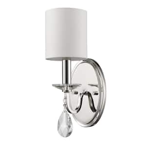 Lily 3-Light Polished Nickel Sconce with Fabric Shade and Crystal Accent