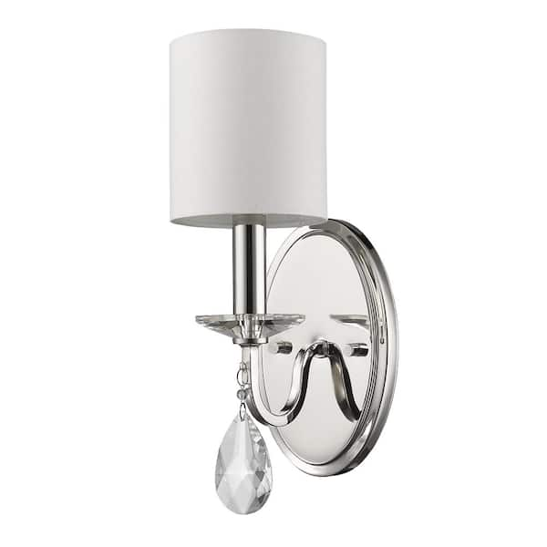 Lily 3-Light Polished Nickel Sconce with Fabric Shade and Crystal Accent