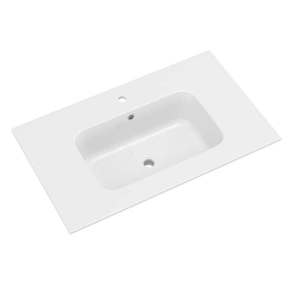 24 in. W x 22 in. D Solid Surface Rectangular Single Sink Vanity Top in White for Bathroom Cabinet with Faucet Hole