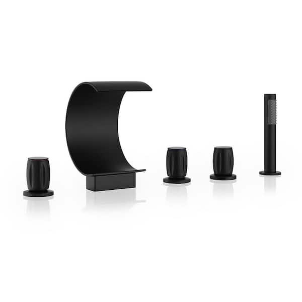 Altair Recea 3-Handle Deck-Mount Roman Tub Faucet with Hand Shower in Matte Black