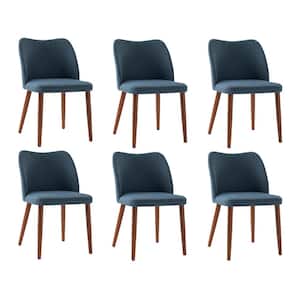 Eliseo Navy Modern Upholstered Dining Chair with Solid Wood Legs Set of 6