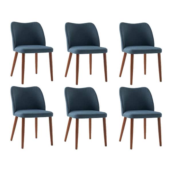 JAYDEN CREATION Eliseo Navy Modern Upholstered Dining Chair with Solid Wood Legs Set of 6